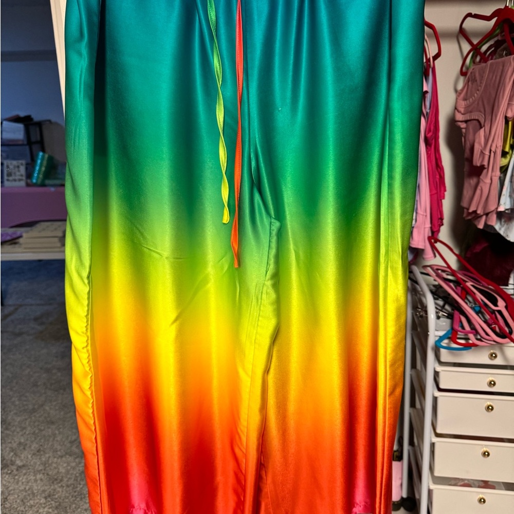 Vibrant Ombre Wide-Leg Jumpsuit - Green to Red